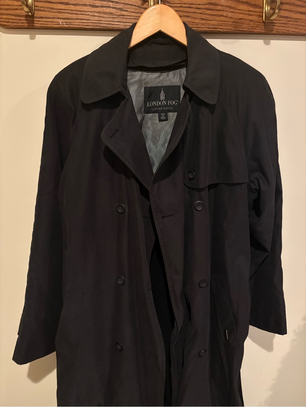 London Fog Black Double-Breasted Trench with Belt Limited Edition - Picture 2 of 5
